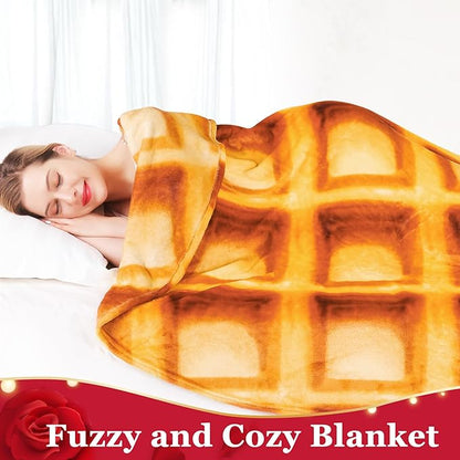 Jorbest Waffles Blanket Adult Size 71 Inches Birthday Gifts for Women Men Mom Teen Boys Girls, Novelty Waffles Throw Blanket Funny Gifts for Adult Kids, 285 GSM Soft Flannel Food Blanket (Brown)