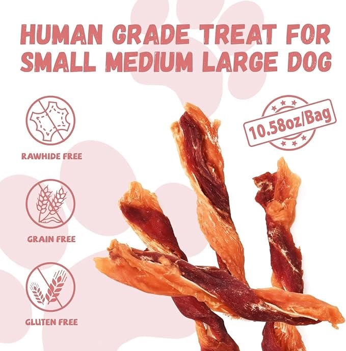 Dog Jerky Treats Triple Flavor Chicken Duck Wrapped Cod Twisted Sticks 5'', Rawhide Free Grain Free Dog Training Snacks Chews for Small Medium Large Dogs, 10.6 oz-Mewly Pet