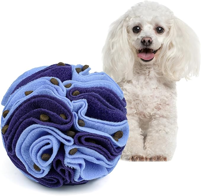 Pet Snuffle Ball, Puzzle Sniffing Interactive Dog Ball for Blind Dogs Training Stress Relief Dog Enrichment Toys Treat Machine Washable (15cm, Gradient Purple)-Mewly Pet