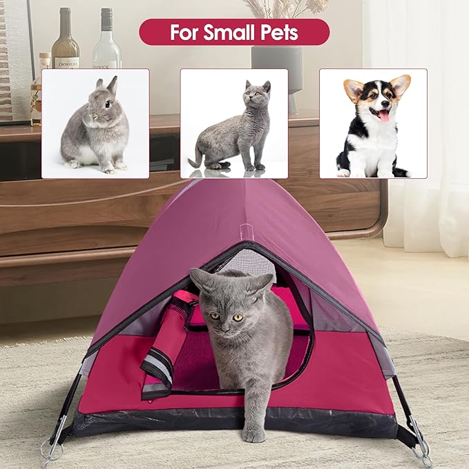 Cat Camping Tent, Cat Tent Bed, Pet Tent for Indoor Cat and Small Dog, Mini Tent (Red, 21 x 21 x 14 Inches)-Mewly Pet
