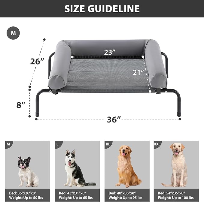 RRPETHOME Large Elevated Cooling Dog Bed, Raised Pet Cot Beds for Large Dogs, Elevated Outdoor Dog Bed, Chew Proof Portable Cooling Pet Cot with Skid-Resistant Feet and Breathable Mesh-Mewly Pet