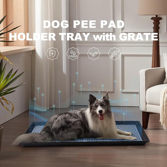 HQ4us Dog Pee Pad Holder Tray with Grate 45”×34”, Large Dog Litter Box Toilet, Puppy Pee Pad Holder, Less Mess, Dog Potty Indoor Outdoor for Balcony-Mewly Pet