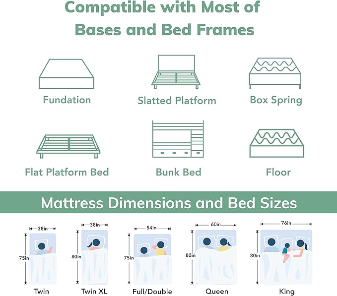 EGO White 12 inch Queen Memory Foam Mattress, Gel Green Tea Mattress Bed in a Box, Made in USA, CertiPUR-US Certified, Double Mattress, 60"×80", Medium Firm