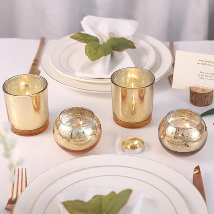 10 Pcs Assorted Gold Votive Candle Holders, Larger Size Mercury Glass Votives with Round Candle Holder for Wedding Decorations, Gold Tealight Candle Holder for Party Table Centerpieces