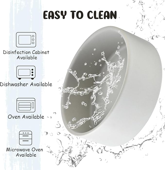 SPUNKYJUNKY 15° Slanted Ceramic Dog and Cat Bowl with Wooden Stand, Tilted Bulldog Food and Water Bowl No Slip Non-Spill for Cats Medium Dogs Big Face Pets 13.5 OZ (1.7 Cups, Grey × 2)-Mewly Pet