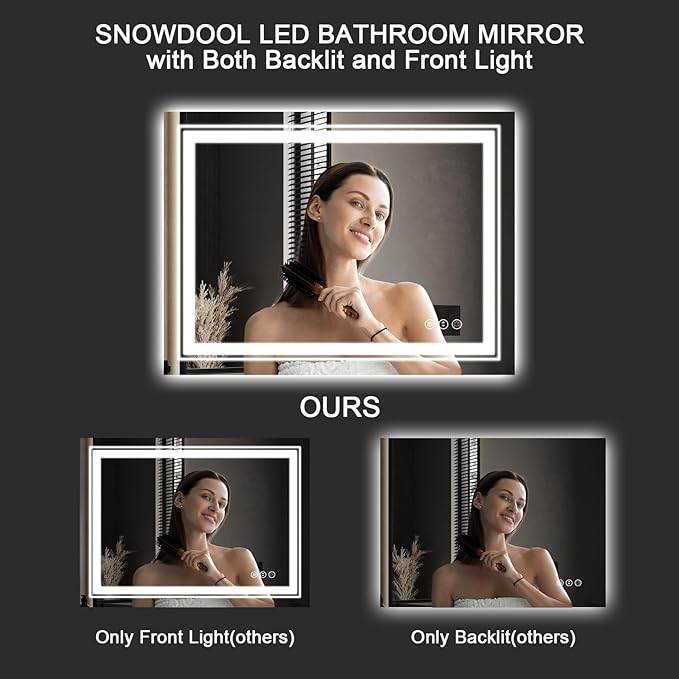 LED Bathroom Mirror, 32"X32" with Front and Backlit, Anti-Fog, Bathroom Vanity Mirror for Wall, Memory Function, Stepless Dimmable, Tempered Glass (Horizontal/Vertical)
