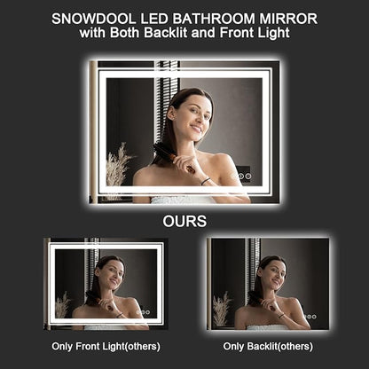 LED Bathroom Mirror, 40"X30" with Front and Backlit, Anti-Fog, Bathroom Vanity Mirror for Wall, Memory Function, Stepless Dimmable, Tempered Glass (Horizontal/Vertical)