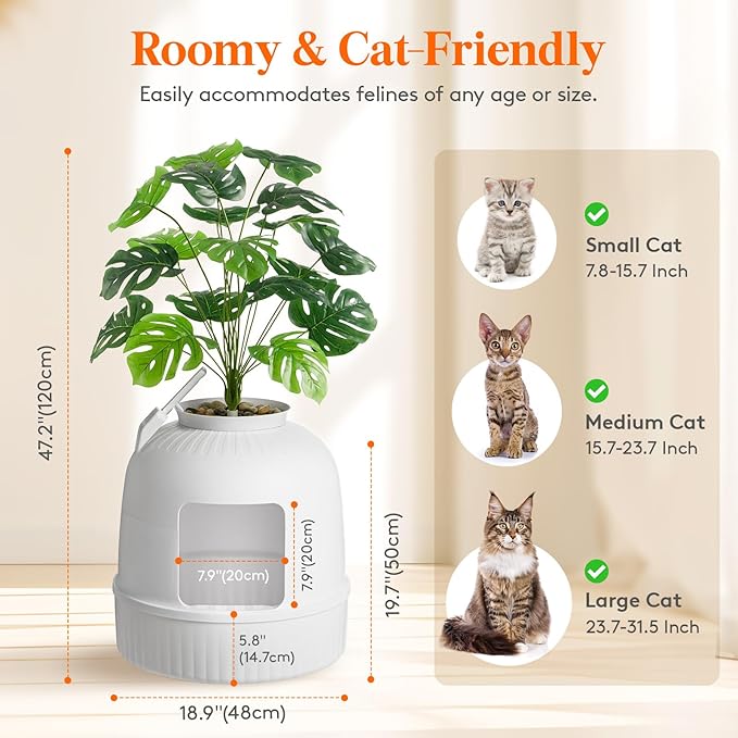 Lifewit Litter Box Cat with Faux Plant & Scoop, Hidden Enclosure Litter Tray with Odor Control & Carbon Filter in Living Room, Bedroom, Corner, White-Mewly Pet