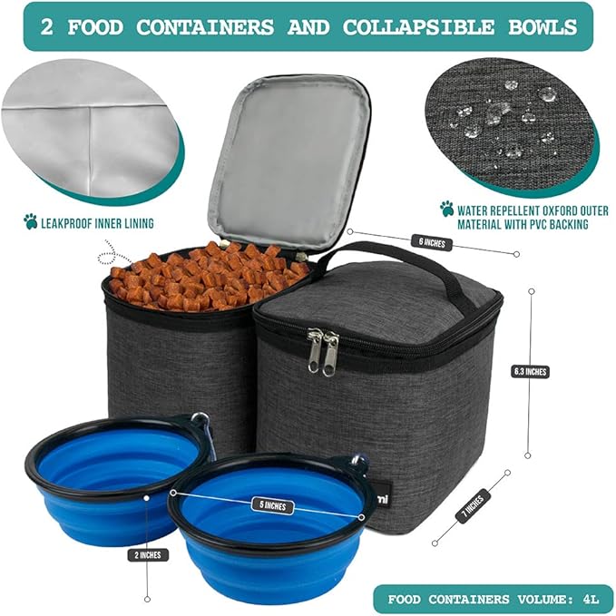 PetAmi Dog Travel Bag Backpack, Airline Approved Dog Bags for Traveling, Puppy Diaper Bag Supplies, Pet Camping Essentials Hiking Accessories Dog Mom Gift, Food Container, Collapsible Bowls, Dark Gray-Mewly Pet