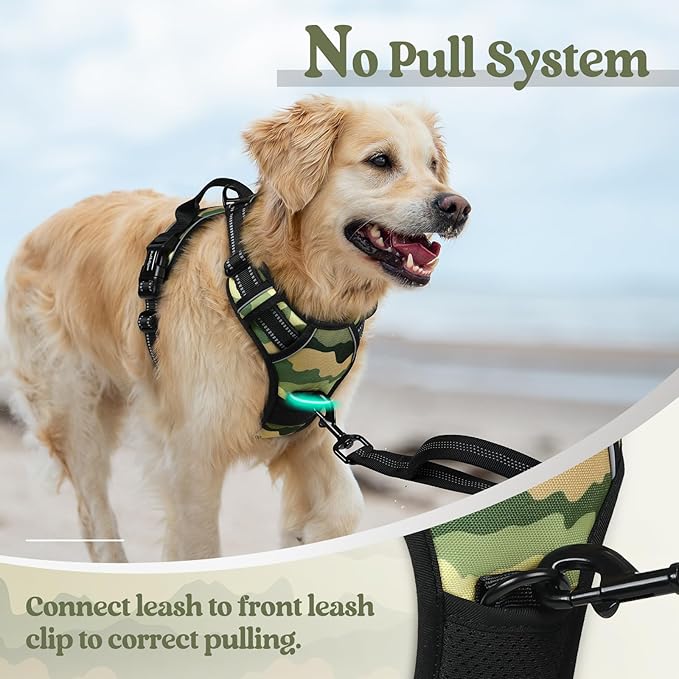 rabbitgoo Dog Harness No Pull with 2 Leash Clips, Adjustable Soft Padded, Reflective Oxford No Choke Pet Vest with Easy Control Handle for Large Dogs, Green Mountain,S-Mewly Pet