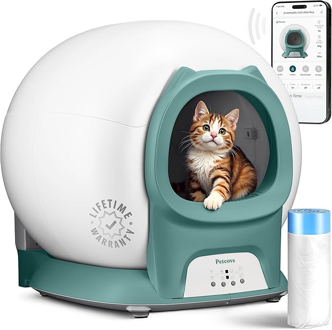 Self Cleaning Litter Box with Auto Safety Sensors for Multiple Cats - Automatic Cat Litter Box Self-Cleaning - Covered Odor Removal with APP Control - Compatible On All WiFi - Electric Robot-Mewly Pet