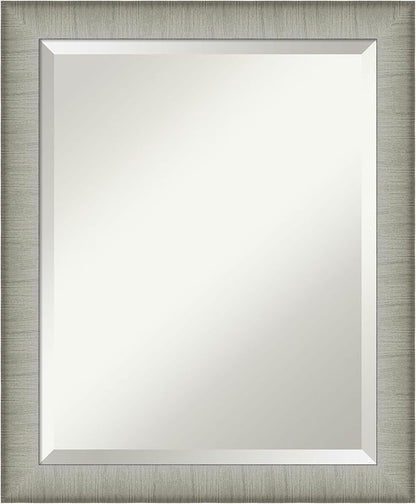 Amanti Art Silver Bathroom Mirror for Over Sink, 23x19 Elegant Brushed Pewter Narrow Rectangle Vanity Mirror, Small Casual Frame, Hangs Horizonally and Vertically, Bathroom Wall Decor, Beveled Edge