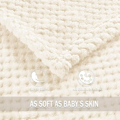 Exclusivo Mezcla Fleece Bed Blanket Queen Size, Super Soft and Warm Blankets for Couch, Sofa and Bed Waffle Textured, Cozy, Fuzzy and Lightweight (Ivory, 90x90 Inches)