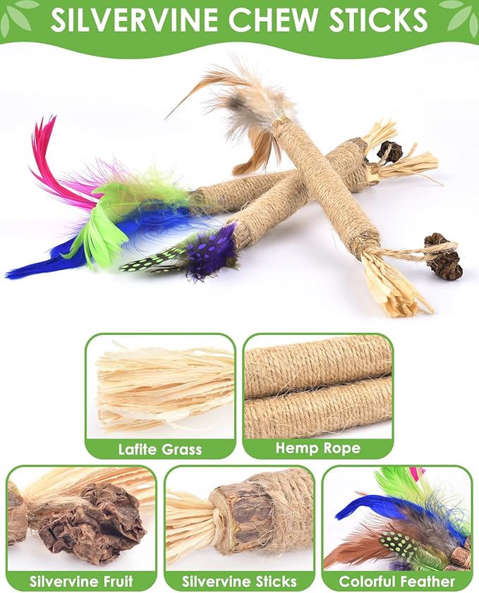 TINDTOP Silvervine Chew Sticks for Cats, Natural Catnip Chew Toys for Kittens Teeth Cleaning, Matatabi Dental Care, Increase Appetite, Calm Cat Anxiety and Stress, Cat Dental Toy (3 Pack)-Mewly Pet