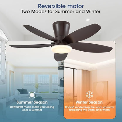 36IN Ceiling Fans with Light and Remote/APP Control, 5-Blade Reversible Motor Ceiling Fan, 3-Color Dimmable Lighting, All-Brown Finish