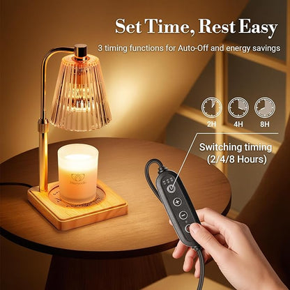 Marycele Candle Warmer Lamp with Timer for Yankee Candles, Adjustable Height Wax Melt Warmer, Birthday Gifts for Mom Women Sister, Vintage Amber Glass Lamp, Fall Decorations for Home Decor