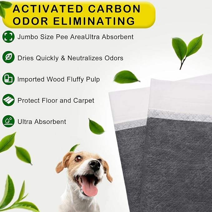 ELEGX Extra Large 28"x44" 40 Pcs Odor-Control Super Absorbency Charcoal Pee Pads for Dogs,Leak-Proof Pet Training Pee Pads,Thicken Disposable Potty Pads Puppy Training Pads for Cats Rabbits-Mewly Pet
