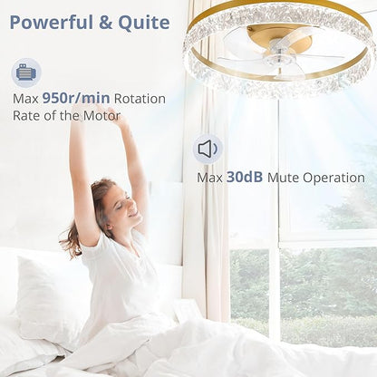 LEDIARY 22" Modern Ceiling Fans with Lights and Remote, Dimmable Low Profile Ceiling Fan, Flush Mount Fan, Stepless Color Temperature Change and 6 Speeds - Gold