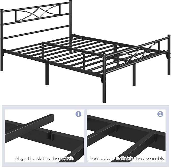 Yaheetech Metal Queen Platform Bed Frames Mattress Foundation with Storage/Curved Design Headboard/NO Box Spring Needed/Heavy-Duty Support/Easy Assembly, Queen, Black
