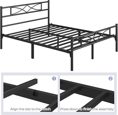 Yaheetech Metal Queen Platform Bed Frames Mattress Foundation with Storage/Curved Design Headboard/NO Box Spring Needed/Heavy-Duty Support/Easy Assembly, Queen, Black