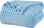 PHF 100% Cotton Waffle Weave Blanket King Size for Bed, Soft Lightweight & Breathable, All-Season Comfort, Luxury Aesthetic Woven Bedding for Home Decor, 108"x90", Sky Blue