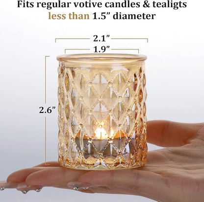 12pcs Gold Votive Candle Holders- Tealight Candle Holder for Table Centerpiece, Glass Candle Holder for Wedding Table Decor, Home Decor and Party Decor