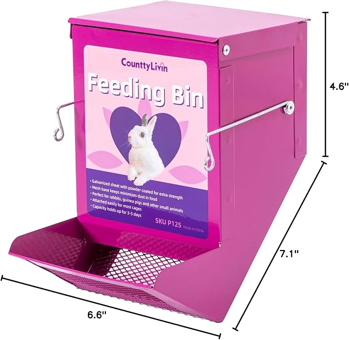 Metal Small Animal Feeder with Lid, Heavy Duty Feeder, Large Capacity Food Dispenser, Great for Rabbits, Guinea Pigs, Chinchillas and Other Small Animals. (4.6 inch, Purple)-Mewly Pet