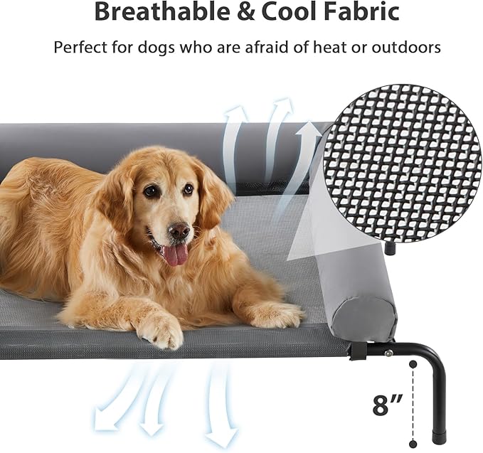 RRPETHOME Large Elevated Cooling Dog Bed, Raised Pet Cot Beds for Large Dogs, Elevated Outdoor Dog Bed, Chew Proof Portable Cooling Pet Cot with Skid-Resistant Feet and Breathable Mesh-Mewly Pet