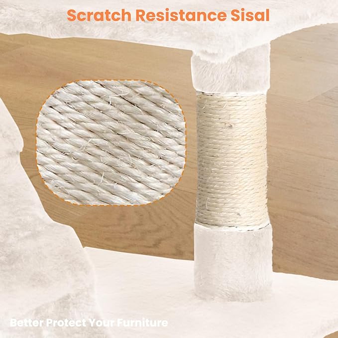 54.7 inches Cat Tower for Indoor Cats, Multi-Level Cat Condos with Scratching Posts, Hanging Toys, Beige-Mewly Pet