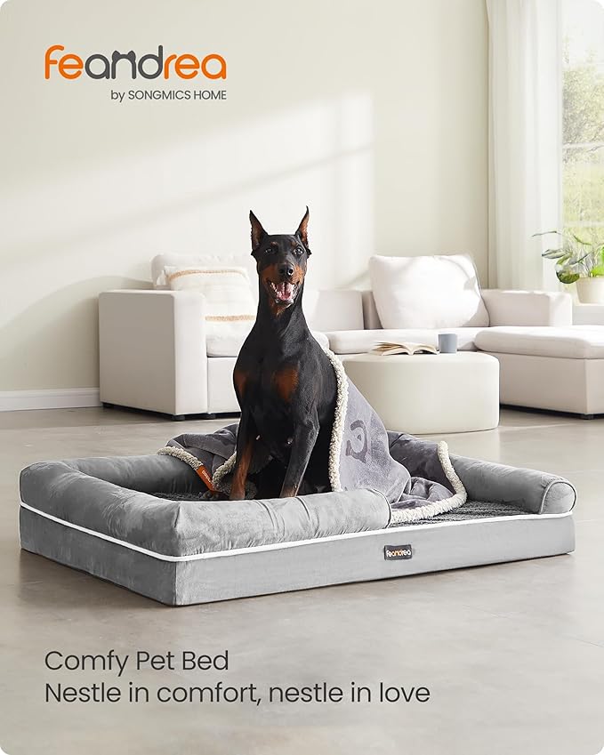 Feandrea Orthopedic Dog Bed, Large Dog Bed Waterproof, Removable Washable Cover Sofa with Non-Slip Bottom, Raised Edges, 48 x 33 x 8 Inches, Light Gray UPGW078G02V1-Mewly Pet