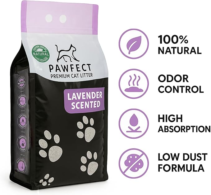 Lavender Scented Cat Litter – 37.8 lb / 20L, Fast Clumping, Natural Odor Absorption, Lightweight Formula, Made with Turkish White Bentonite-Mewly Pet