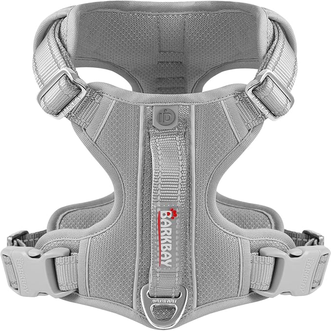 BARKBAY Dog Harness No Pull with ID Tag Pocket - Heavy Duty, Reflective, Easy Control for Large Dogs(Grey,M)-Mewly Pet
