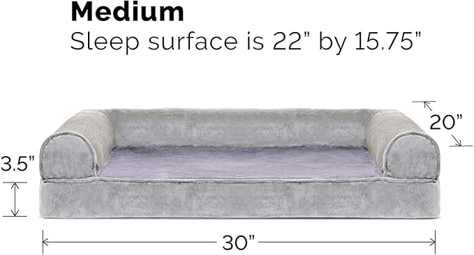 Furhaven Orthopedic Dog Bed for Medium/Small Dogs w/ Removable Bolsters & Washable Cover, For Dogs Up to 35 lbs - Faux Fur & Velvet Sofa - Smoke Gray, Medium-Mewly Pet