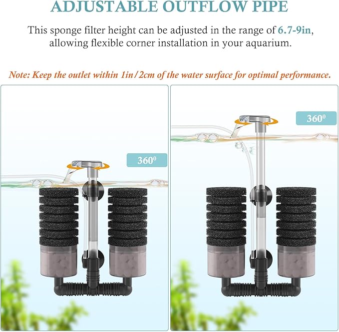 Air Powered Aquarium Sponge Filter with Biochemical Sponge and Ceramic Balls, Quiet Submersible Fish Tank Filter for 8-20Gallon (M-6.7in)-Mewly Pet