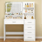 Quimoo Makeup Vanity Desk with LIighted Mirror, Vanity Desk with 5 Drawers & Storage Shelves, Vanity Table, 3 Color Modes & Adjustable Brightness Dressing Table, Bedroom