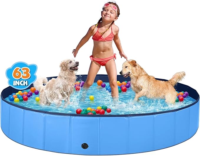 Jecoo Dog Pool for Large Dogs Kiddie Pool Hard Plastic Foldable Dog Bathing Tub Portable Outside Kids Swimming for Pets and Dogs Outdoor Backyard-Mewly Pet