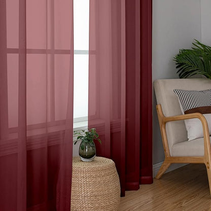 Aiyufeng Sheer Curtains Burgundy Red - Fabric Vertical Window Shades for Sliding Glass Door Balcony Terrace Sun Room Beach Pool House, 40 x 63 inches, 1 Pair