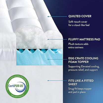Best Price Mattress 4 Inch Pillowtop Mattress Topper and Pad Combo, 2 Inch Egg Crate Foam Mattress Topper, 2 Inch Plush Mattress Pad, Certified Safe Foam and Fabric, Dorm Essentials, Twin