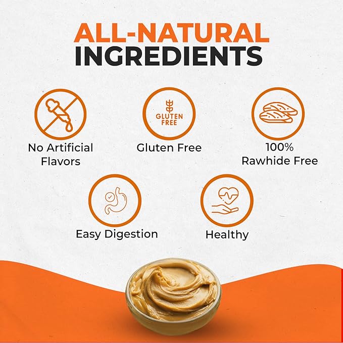 Canine Naturals Peanut Butter Chew - 100% Rawhide Free Dog Treats - Made with Real Peanut Butter - All-Natural and Easily Digestible - 5 Pack of 7 Inch Large Rolls for Dogs 50-75lb-Mewly Pet