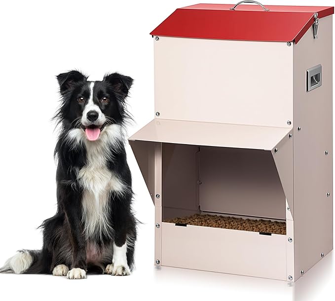 Automatic Dog Feeder Large Breed, 50 LB Capacity Outdoor Pet Food Dispenser, Powder-Coated Steel Gravity Dog Food Feeder with Clear Door, Wall Mountable, Weatherproof Self Feeders-Mewly Pet