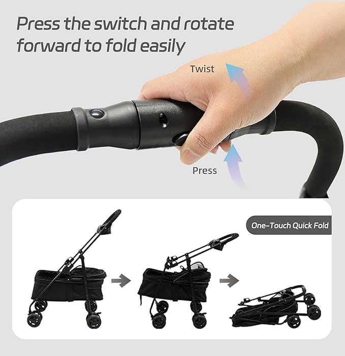 4 Wheels Pet Stroller,One-Click Folding Portable Folding Dog Cat Stroller,Sunshade, Storage Bag, Waterproof Oxford Fiber，Breathable and Visible Mesh for Small/Medium Pets up to 33 lbs,Black ﻿-Mewly Pet