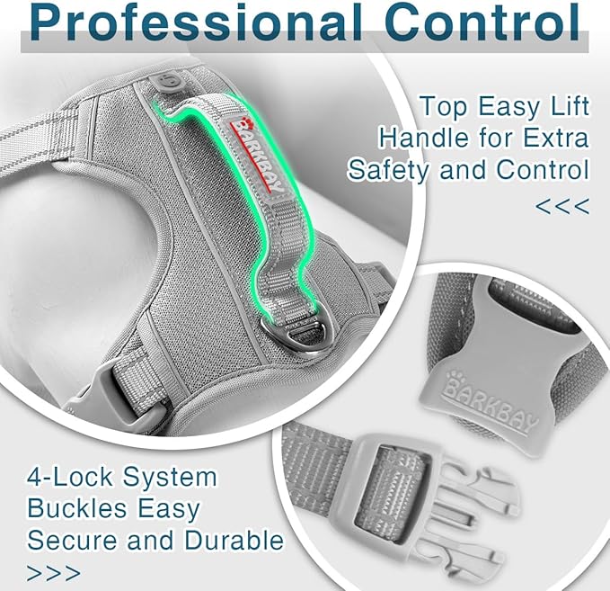 BARKBAY Dog Harness No Pull with ID Tag Pocket - Heavy Duty, Reflective, Easy Control for Large Dogs(Grey,S)-Mewly Pet