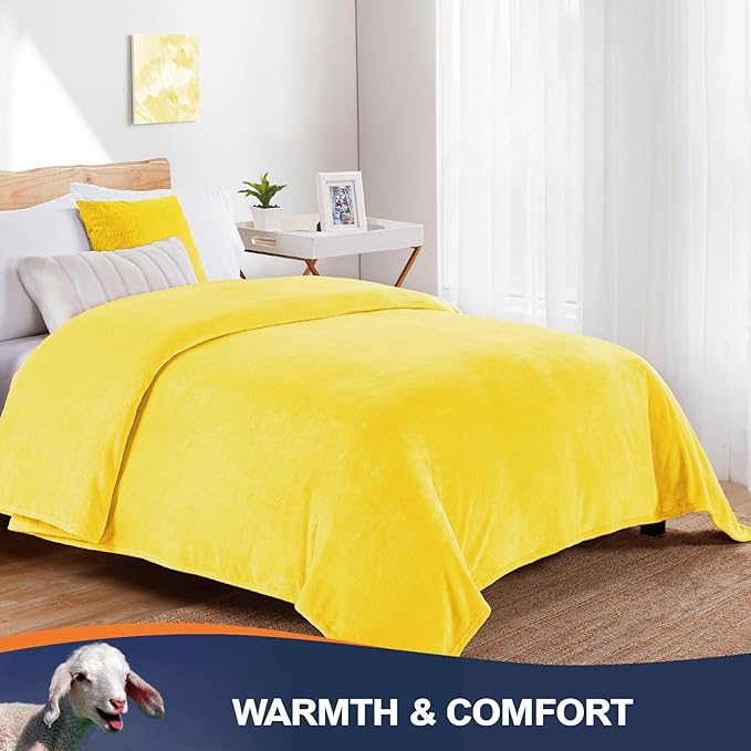 Walensee Fleece Blanket Plush Throw Fuzzy Lightweight (Throw Size 50x60 Bright Yellow) Super Soft Microfiber Flannel Blankets for Couch, Bed, Sofa Ultra Luxurious Warm and Cozy for All Seasons
