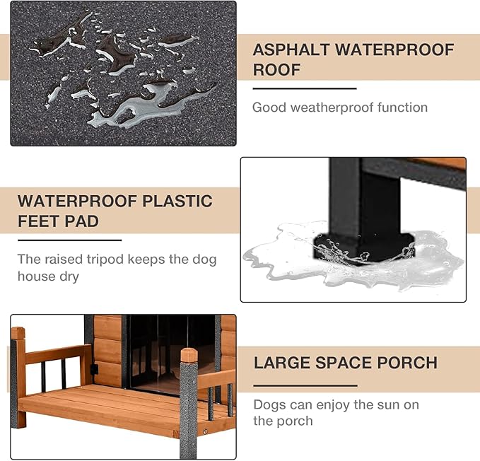 Dog House Outdoor Insulated, 50.87" L Large Dog Kennel with Chew-Proof Iron Frame, Suitable for Medium to Large Dogs (Brown)-Mewly Pet