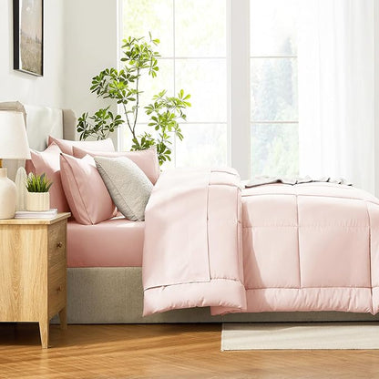 CozyLux Twin XL Comforter Set Blush Pink, 5 Pieces Twin Extra Long Bed in a Bag for College Dorm, All Season Bedding Set with Stitch Quilted Comforter, Flat Sheet, Fitted Sheet, Pillowcases