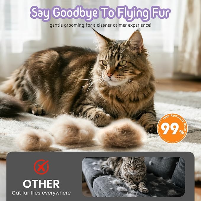 Self Cleaning Slicker Brush, 2-in-1 Cat Brush for Shedding, Skin Friendly Grooming Tool for Long & Medium-Long Hair Pets, Adjustable Bristle Length with Dematting Comb for Cats, Dogs (Purple)-Mewly Pet