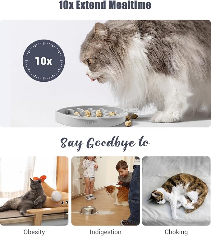 Coomazy 2-in-1 Silicone Slow Feeder Dog Cat Bowls, Interactive Puzzle Toy for Pets Dry/Wet Food Training, Keeps Dogs Cats Busy, Prevents Puppy Kitty Overeating (Smoky Gray, 1.2 Cup)-Mewly Pet