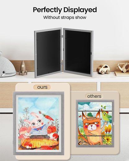 BAIJIALI Grey Art Frames for Kids Artwork - Front Opening Holds 150 Drawings, 3D Crafts - 4 Packs 8.5x11 with mat or 9x12 without Mat