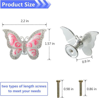 Butterfly Cabinet Knobs,6 Pieces Butterfly Knobs Single Hole Pulls Handles Decorative Door Cabinet Drawer Cupboard Furniture Door Wardrobe (Pink)