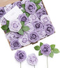 Ling's moment Artificial Flowers 50Pcs Dusty Violet Roses Decor w/Stems,3" Real Touch DIY Foam Floral for Wedding Bouquet/Centerpieces, Outdoors Party Backdrop, Room/Table, and Garden/Pot Decorations